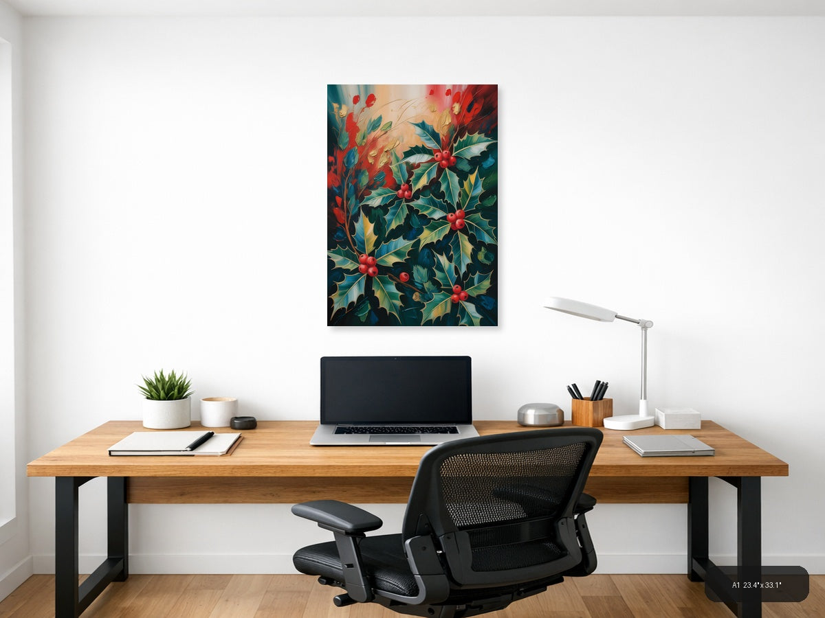 Holly Berry Abstract Botanical Portrait Wall Art — A1 / Office