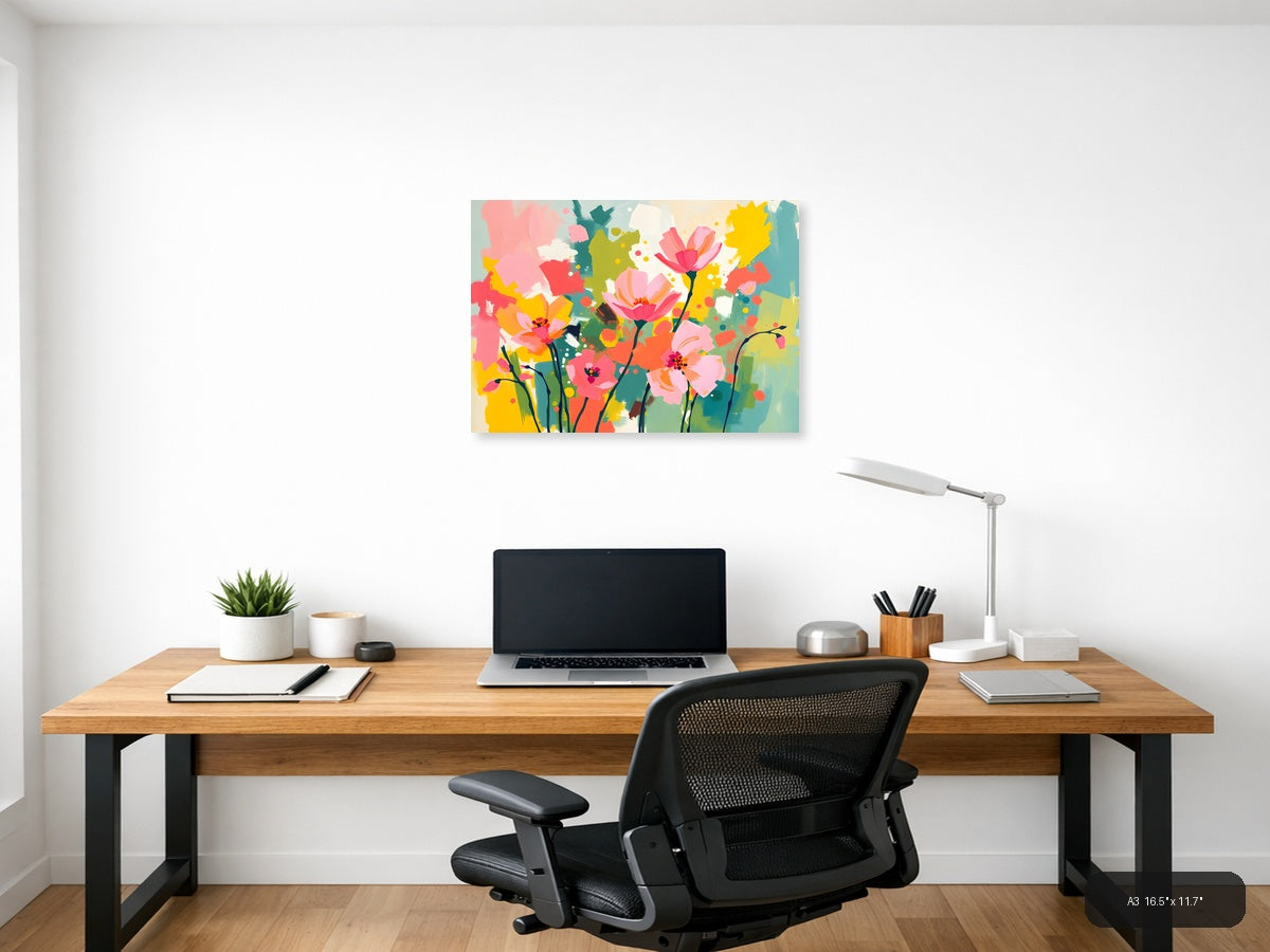 Colorful Abstract Flowers Landscape Wall Art — A3 / Office