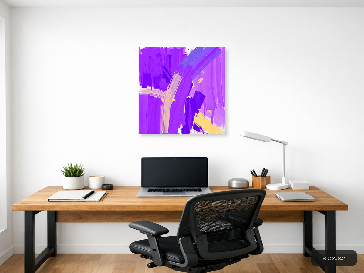Vibrant Purple & Yellow Abstract Brushstroke Wall Art — A2 / Office