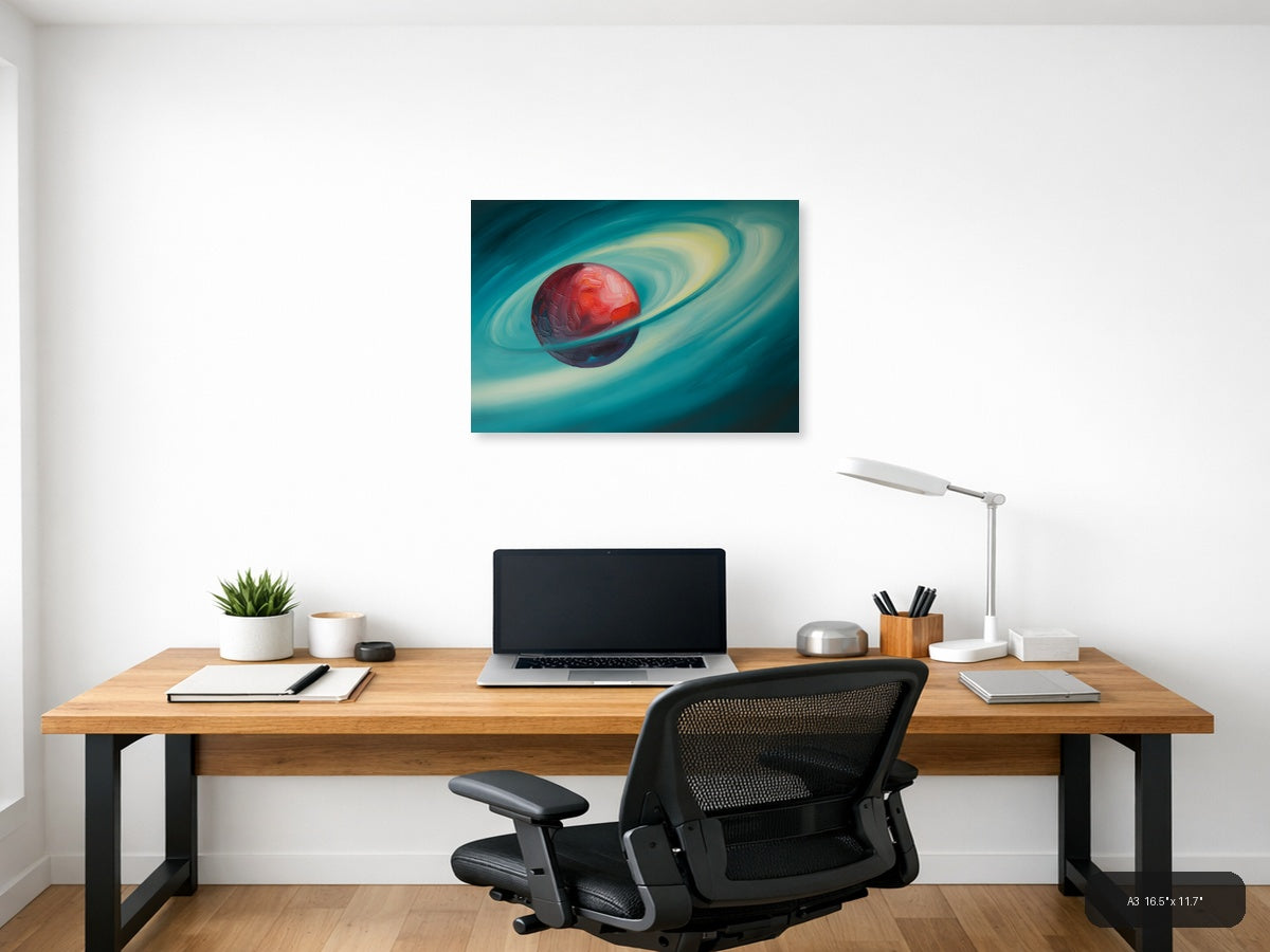 Red Planet with Rings Abstract Landscape Wall Art — A3 / Office