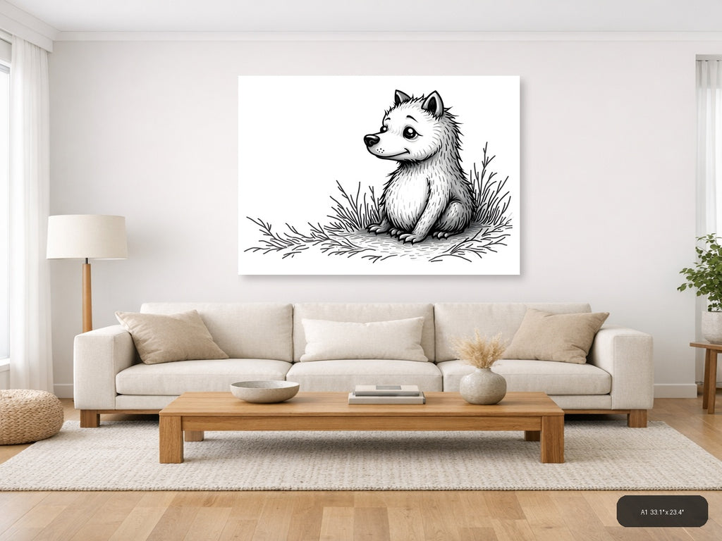 Cute Woodland Fox Line Art Illustration Wall Art — A1 / Living Room