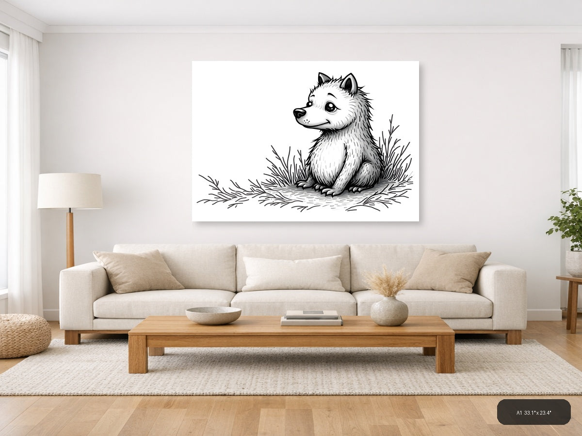 Cute Woodland Fox Line Art Illustration Wall Art — A1 / Living Room