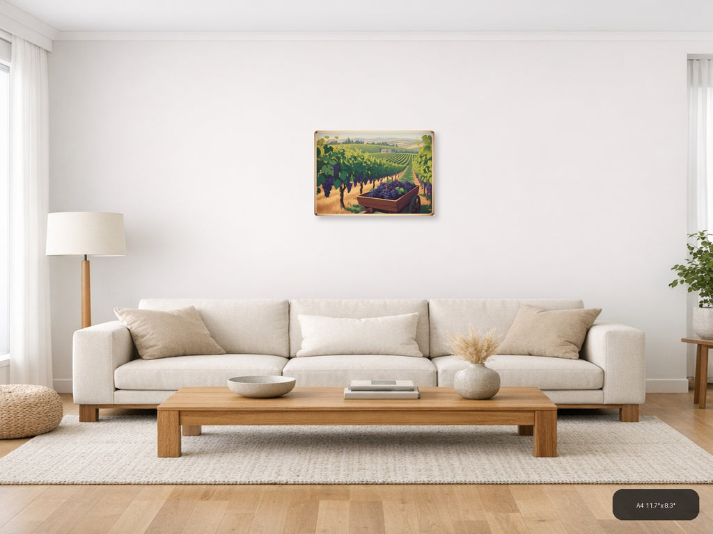 Vintage Tuscan Vineyard Harvest Landscape Wall Art — A4 / Living Room