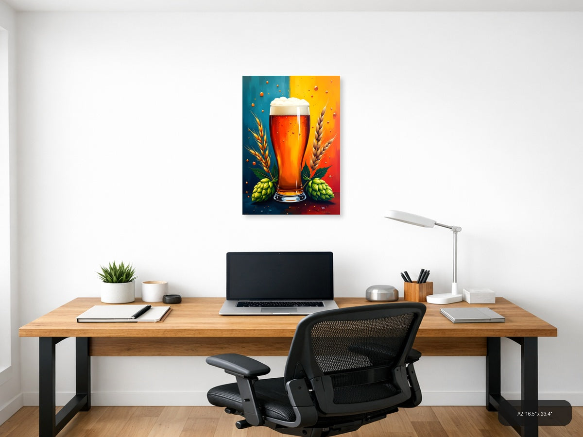 Beer Glass with Hops and Wheat Abstract Wall Art — A2 / Office