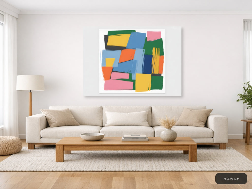 Colorful Abstract Geometric Shapes Canvas Wall Art — A1 / Living Room