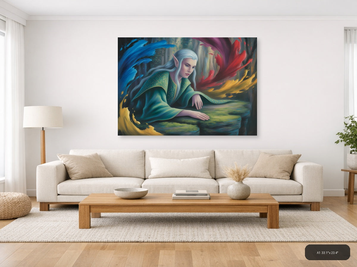 Ethereal Elf with Flowing Robes Abstract Wall Art — A1 / Living Room