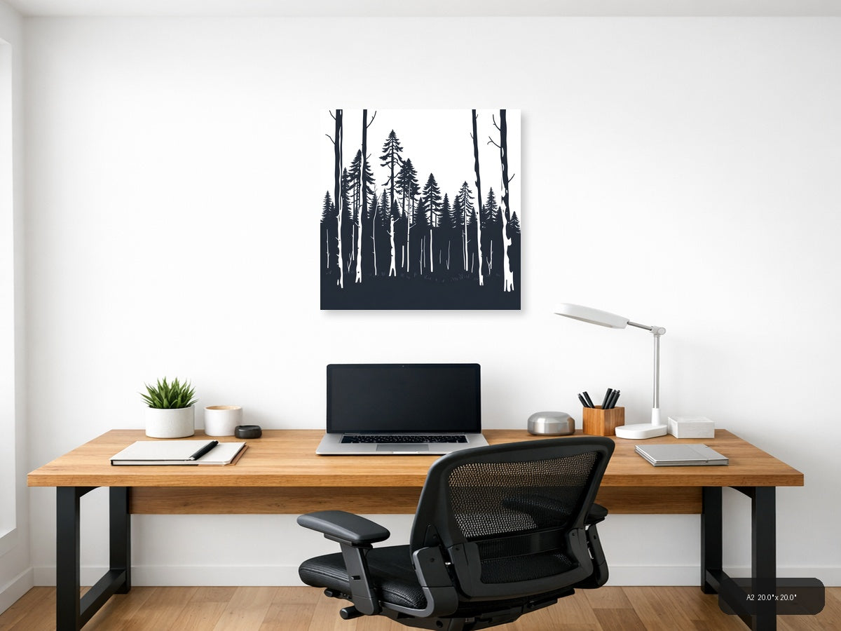 Minimalist Forest Silhouette Black and White Wall Art — A2 / Office