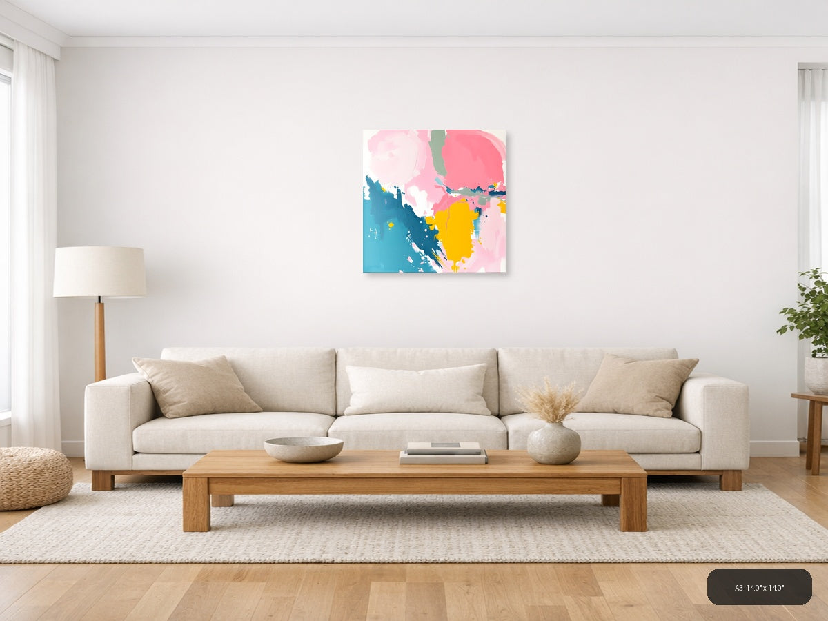 Abstract Profile in Pink, Blue & Yellow Wall Art — A3 / Living Room