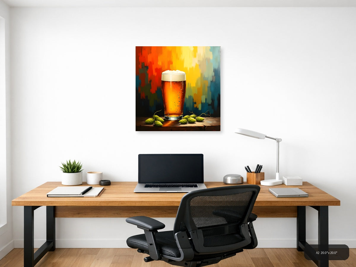 Abstract Beer Glass with Hops Wall Art — A2 / Office