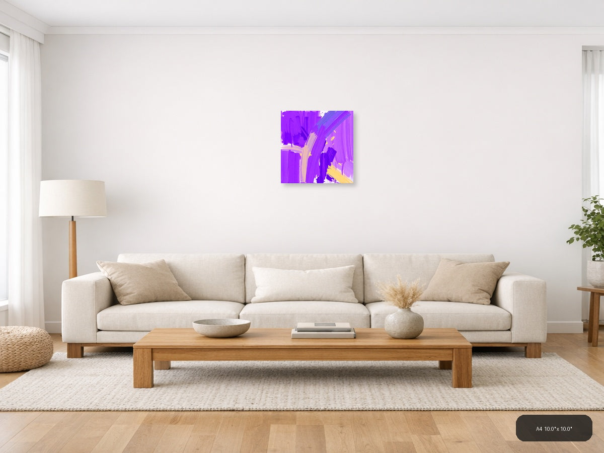 Vibrant Purple & Yellow Abstract Brushstroke Wall Art — A4 / Living Room