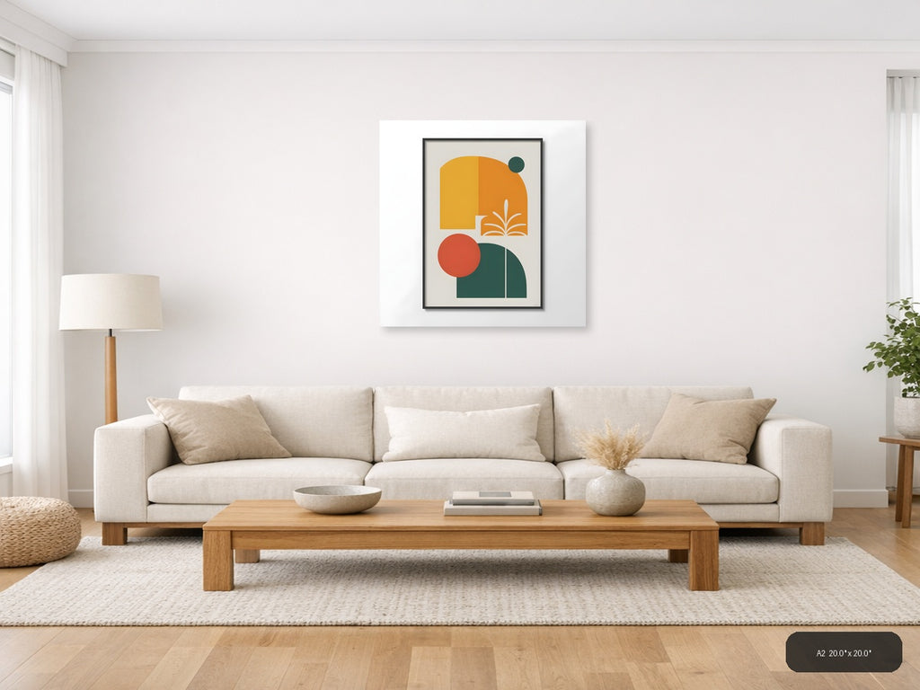 Minimalist Books and Circles Geometric Wall Art — A2 / Living Room