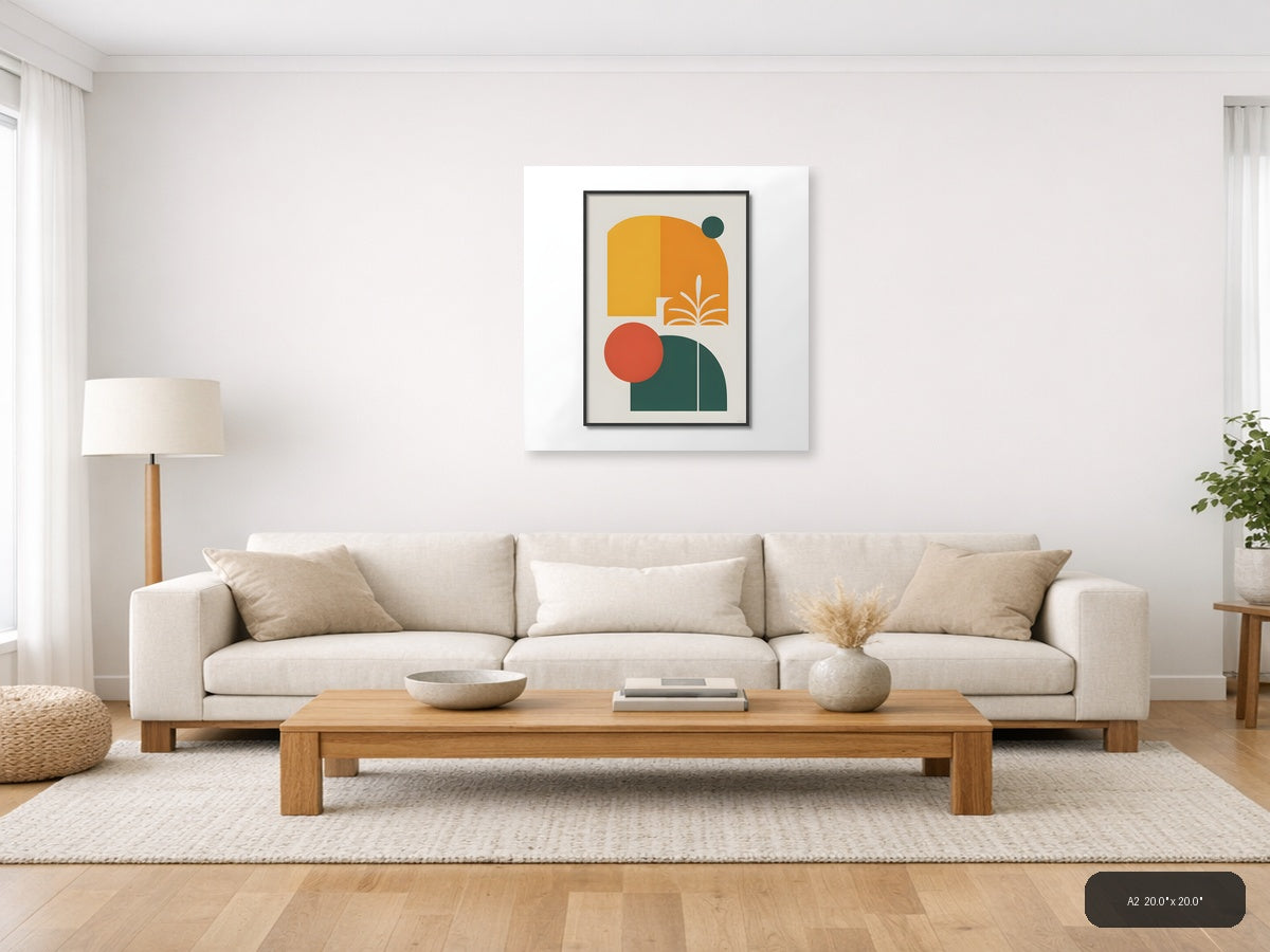Minimalist Books and Circles Geometric Wall Art — A2 / Living Room