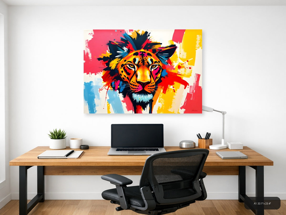 Colorful Abstract Lion Head Splash Wall Art — A1 / Office