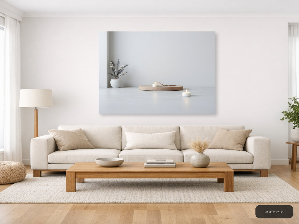 Minimalist Still Life with White Vase and Candles Wall Art — A1 / Living Room