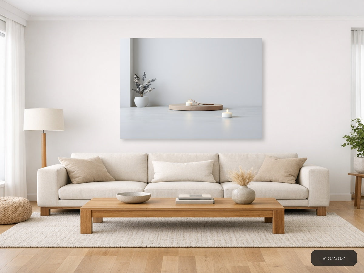 Minimalist Still Life with White Vase and Candles Wall Art — A1 / Living Room