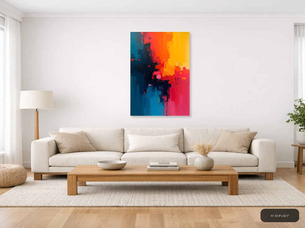 Abstract Color Gradient: Blue to Orange Wall Art — A1 / Living Room