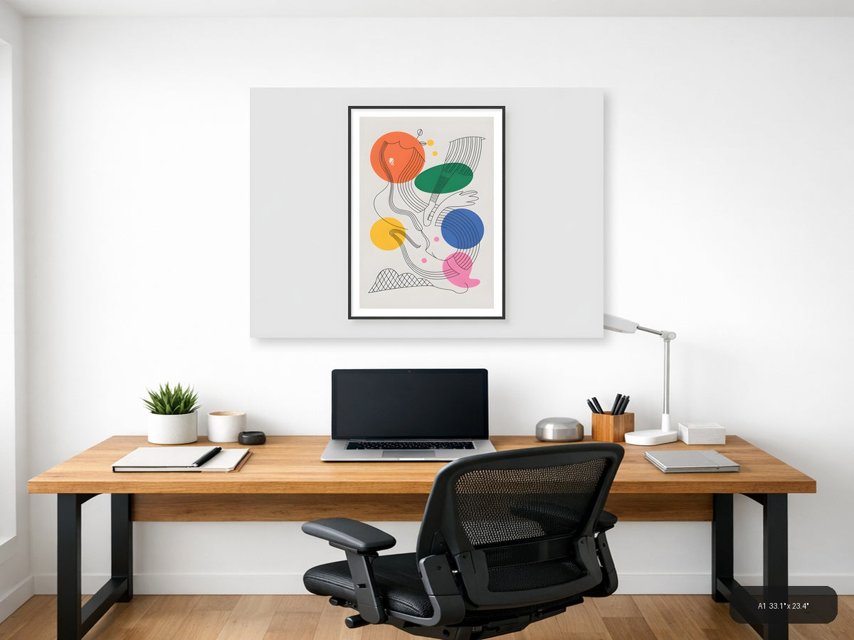 Abstract Line Art with Colorful Geometric Shapes Wall Art — A1 / Office