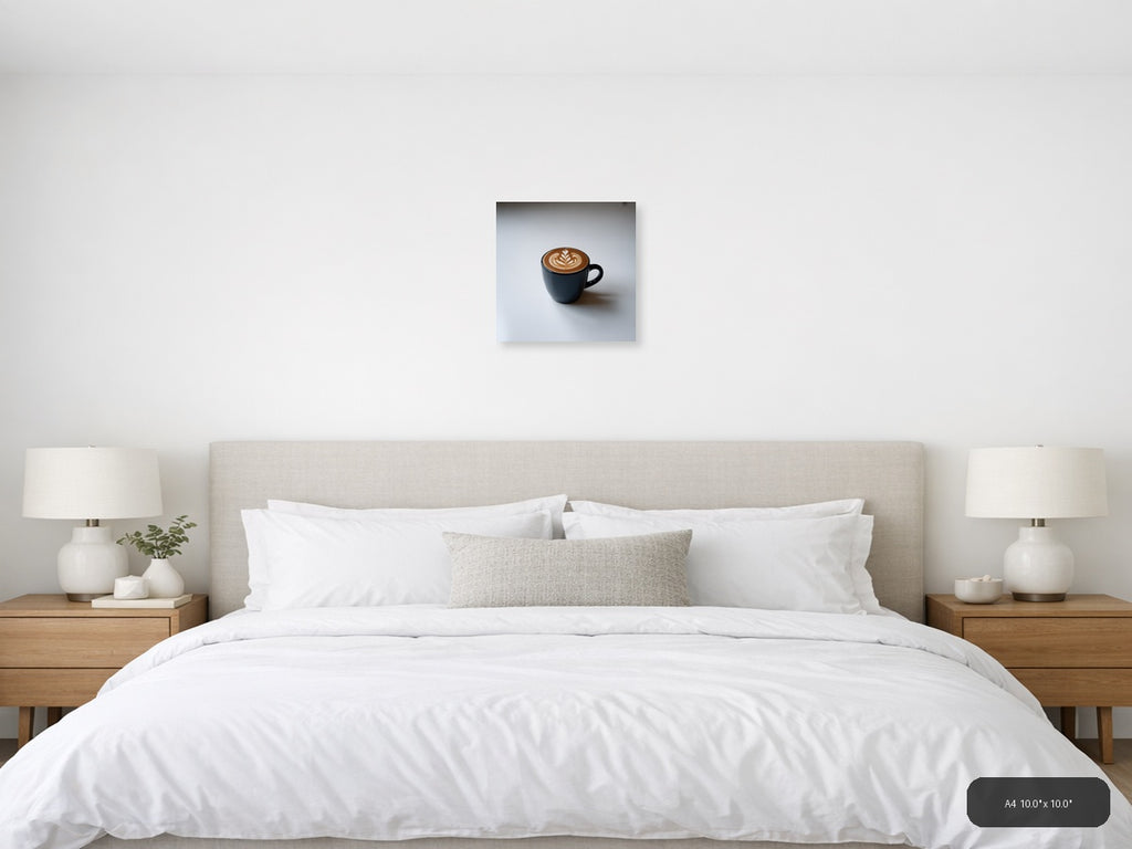 Minimalist Black Coffee Cup with Latte Art Wall Art — A4 / Bedroom