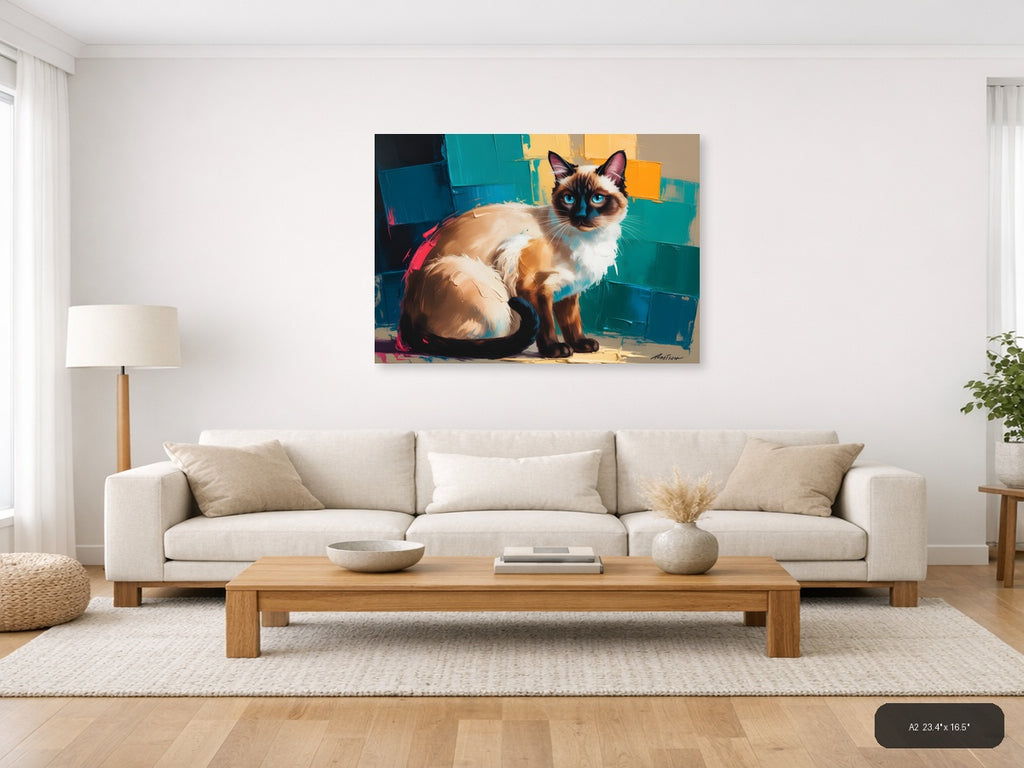 Siamese Cat with Blue Eyes Abstract Modern Wall Art — A2 / Living Room
