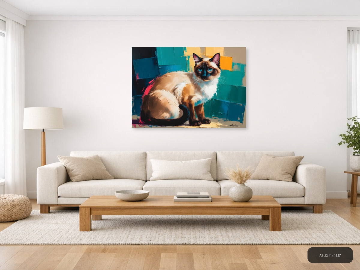 Siamese Cat with Blue Eyes Abstract Modern Wall Art — A2 / Living Room