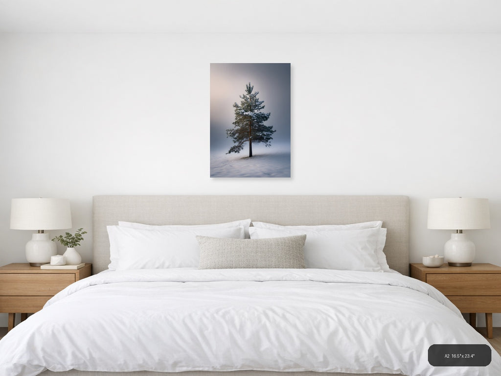 Solitary Pine Tree in Snow - Winter Photography Wall Art — A2 / Bedroom