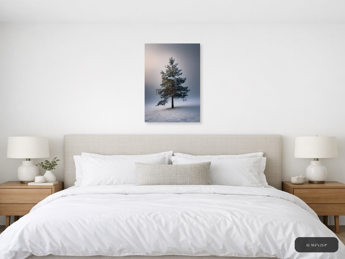 Solitary Pine Tree in Snow - Winter Photography Wall Art — A2 / Bedroom