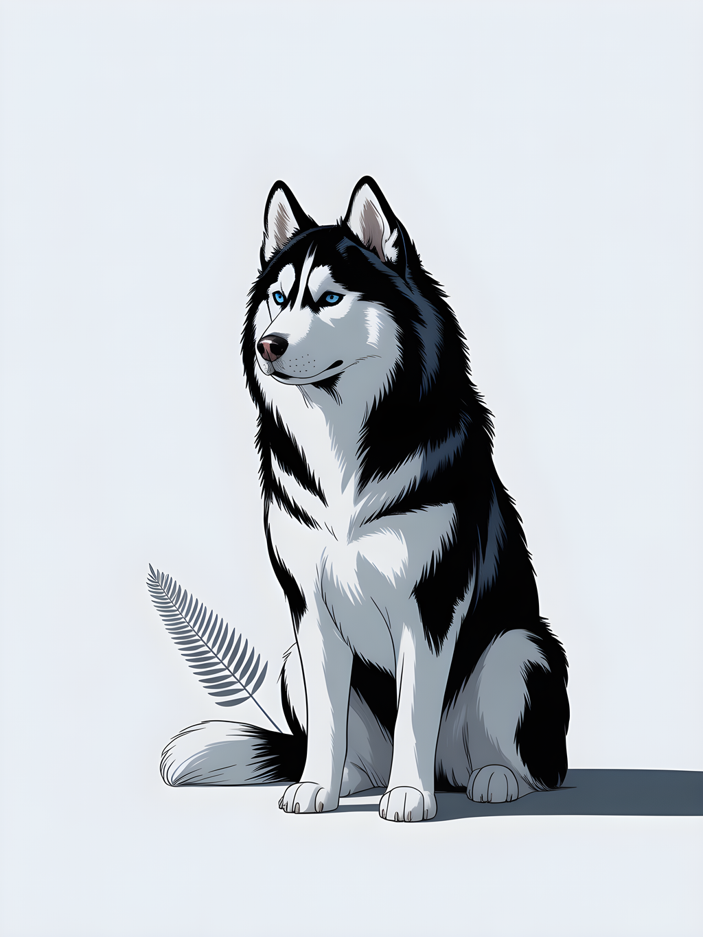 Minimalist Husky Portrait Black White Wall Art