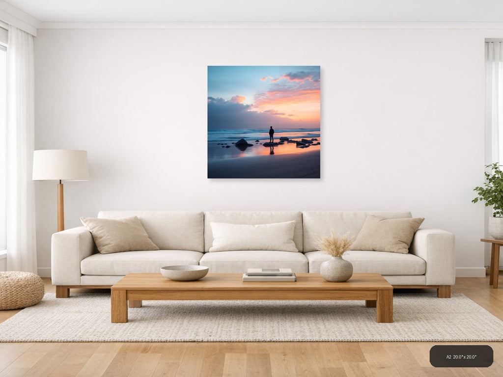 Minimalist Sunset Beach Silhouette Wall Art — A2 / Living Room