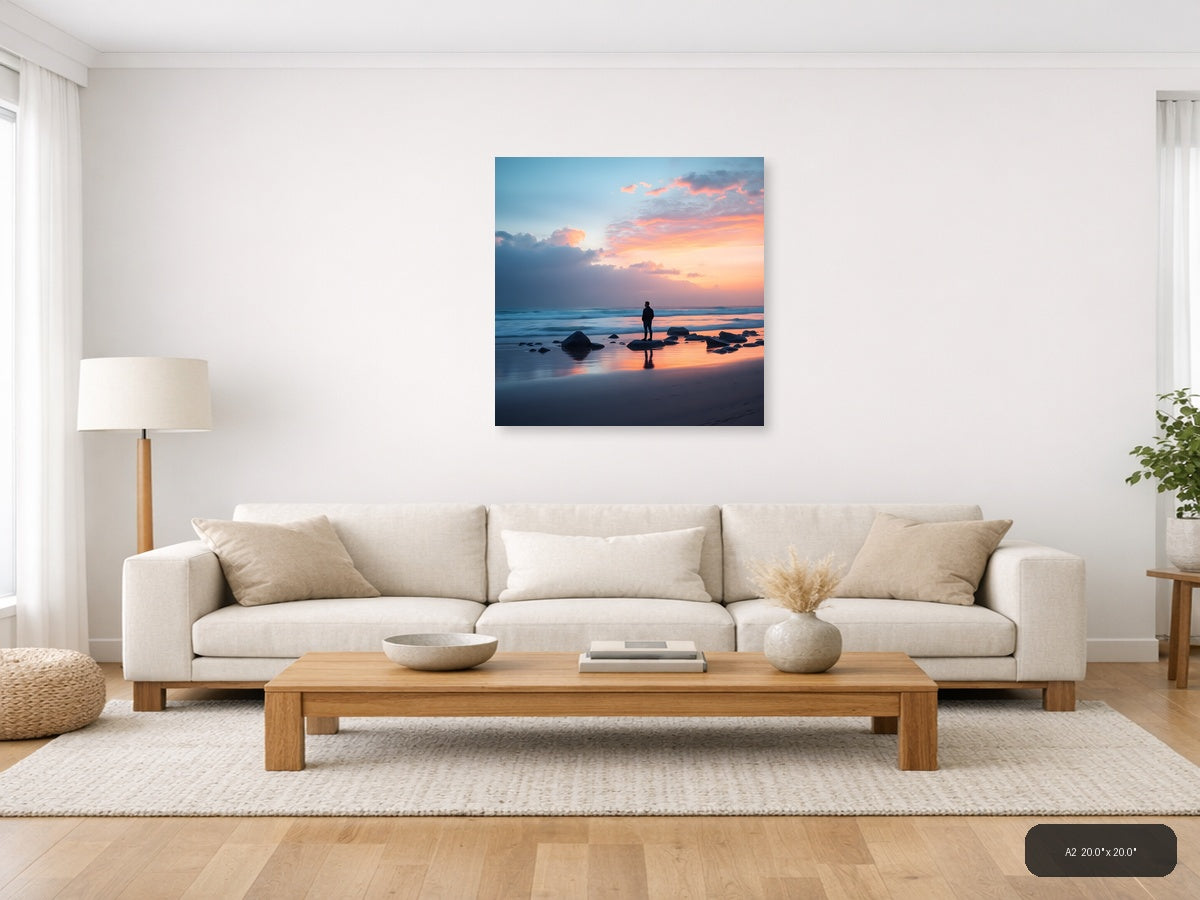 Minimalist Sunset Beach Silhouette Wall Art — A2 / Living Room
