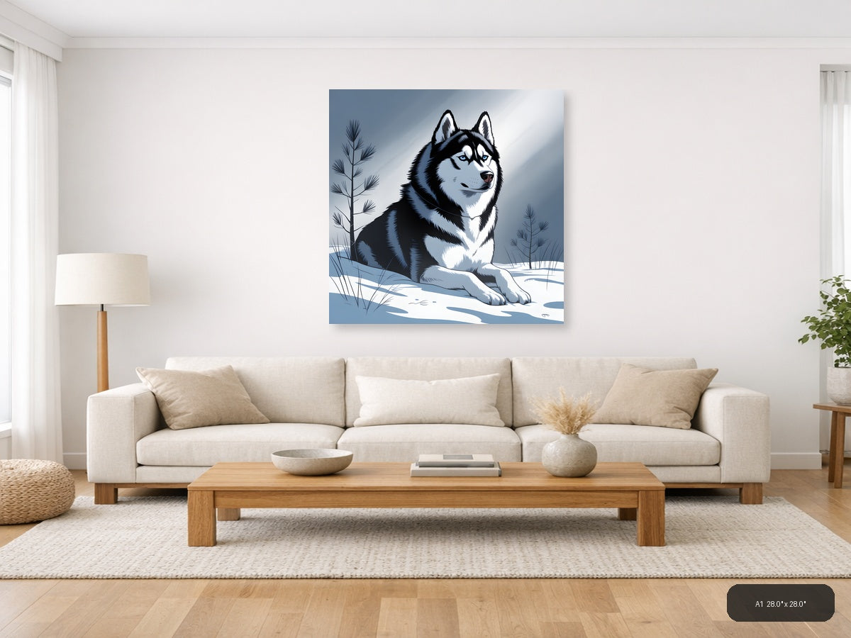Husky in Snow Winter Landscape Photography Wall Art — A1 / Living Room