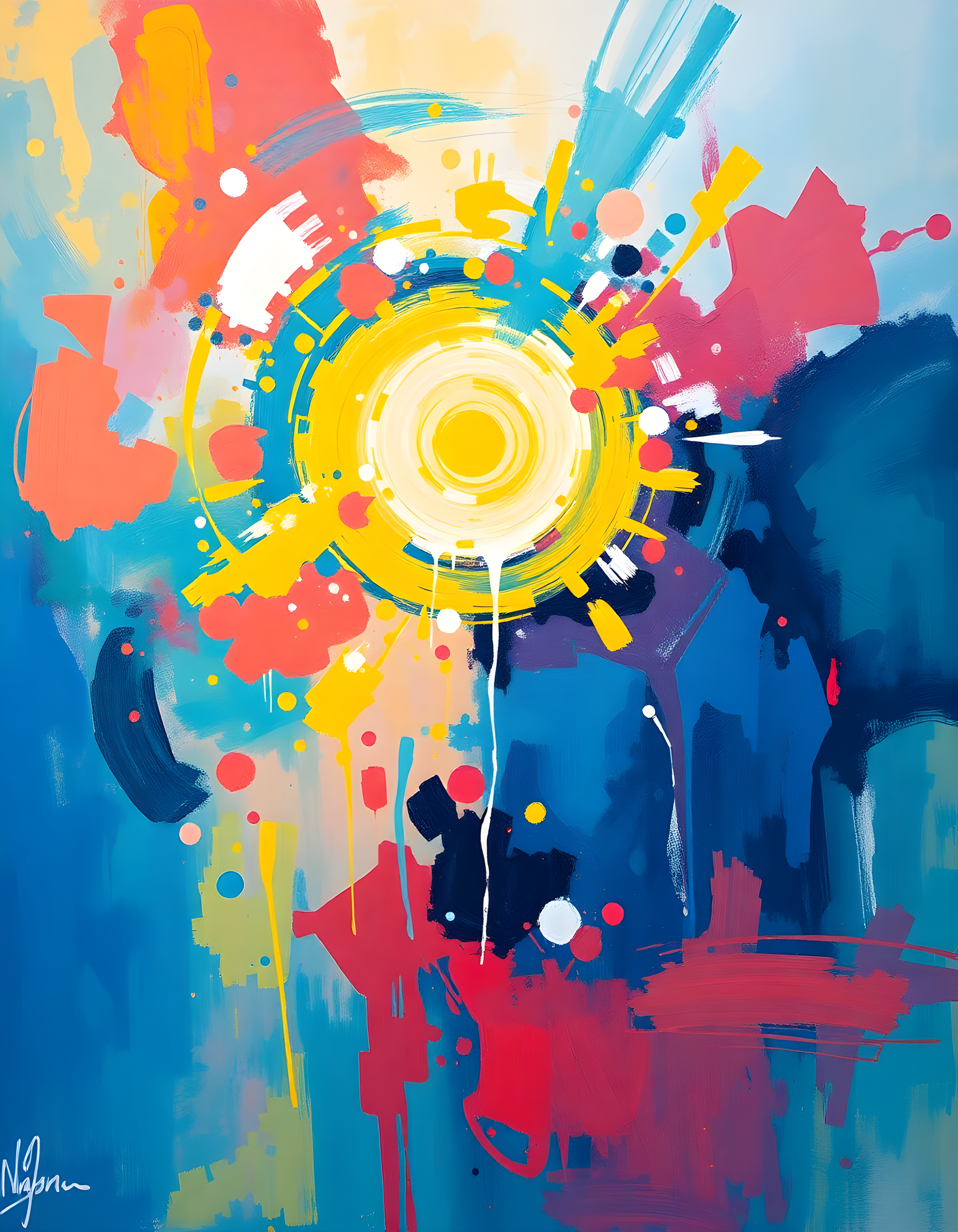 Vibrant Abstract Gear Head Burst Yellow Wall Art