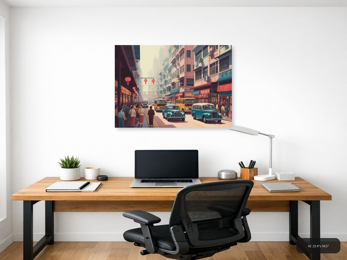 Hong Kong — Vintage (Landscape) Canvas Print | Vintage Wall Art | A4 A3 A2 A1 — A2 / Office