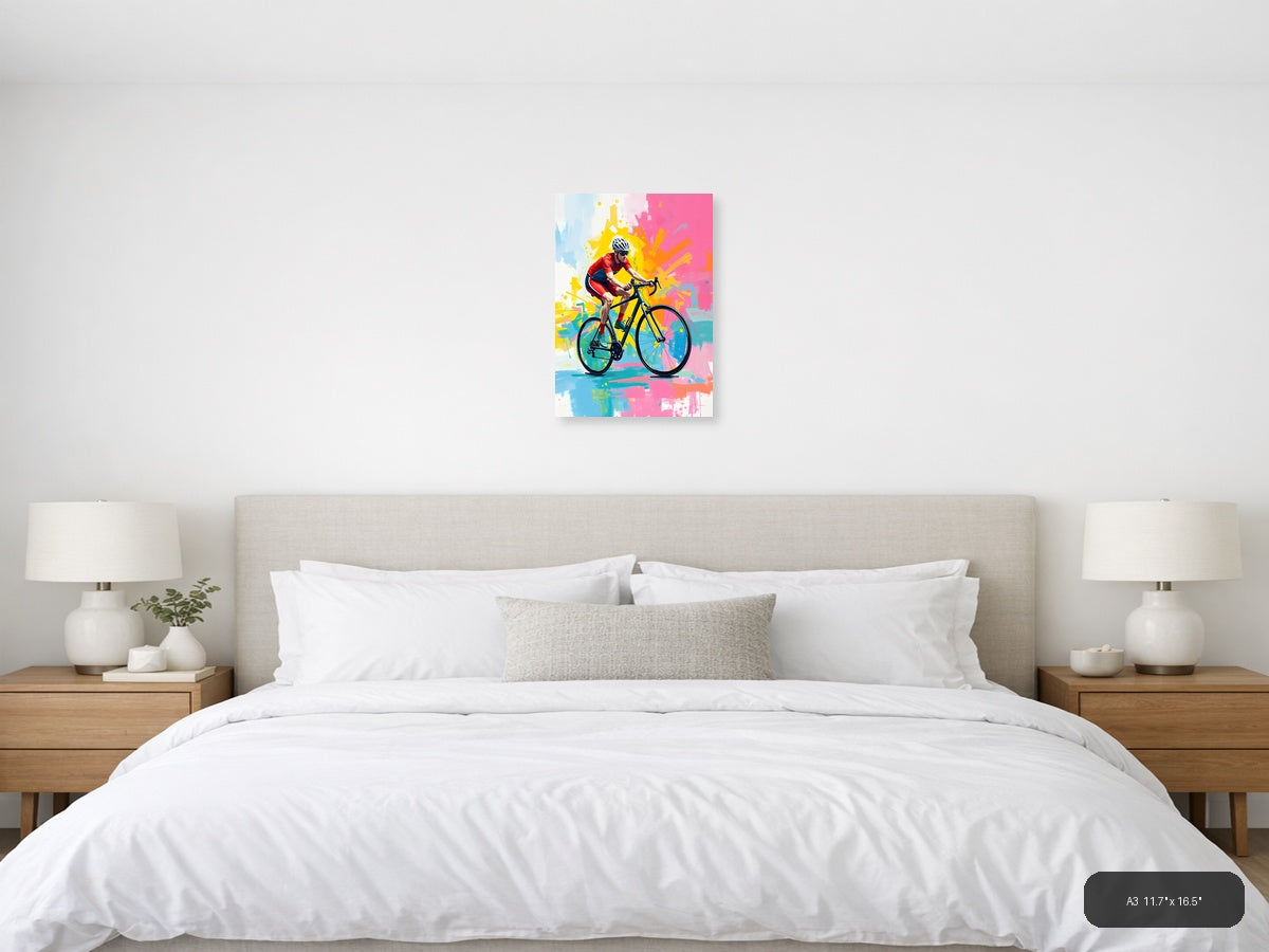 Cyclist in Motion Abstract Splatter Wall Art — A3 / Bedroom