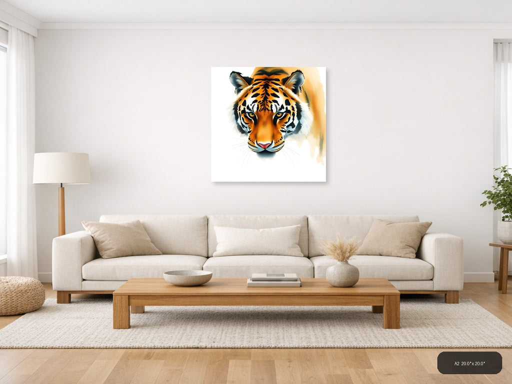 Tiger Face Watercolor Portrait Square Wall Art — A2 / Living Room