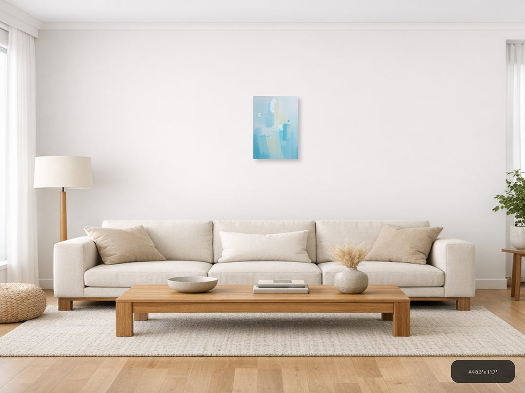 Abstract Blue and White Minimalist Composition Wall Art — A4 / Living Room