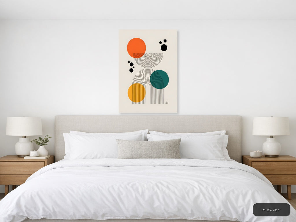 Abstract Line Art with Geometric Circles Wall Art — A1 / Bedroom