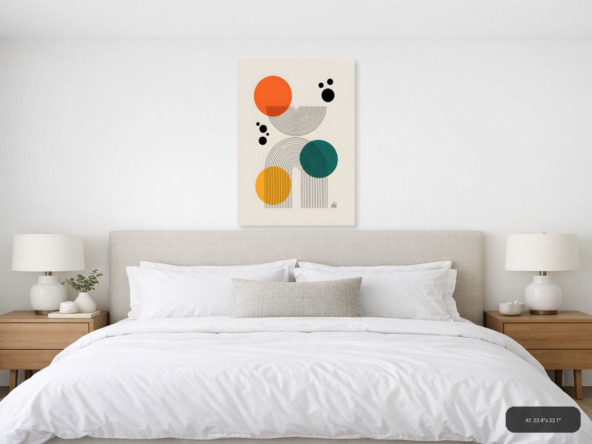 Abstract Line Art with Geometric Circles Wall Art — A1 / Bedroom
