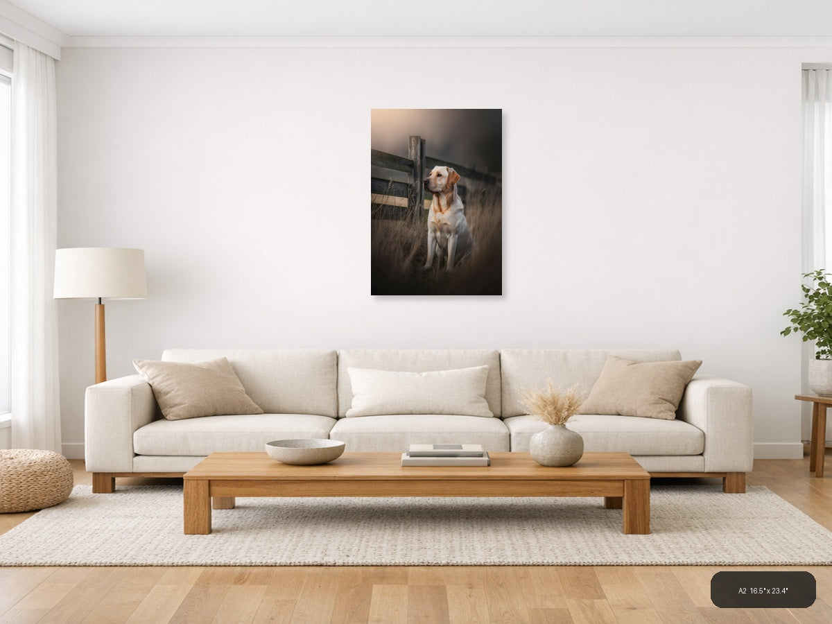 Golden Labrador by Rustic Fence Photography Wall Art — A2 / Living Room