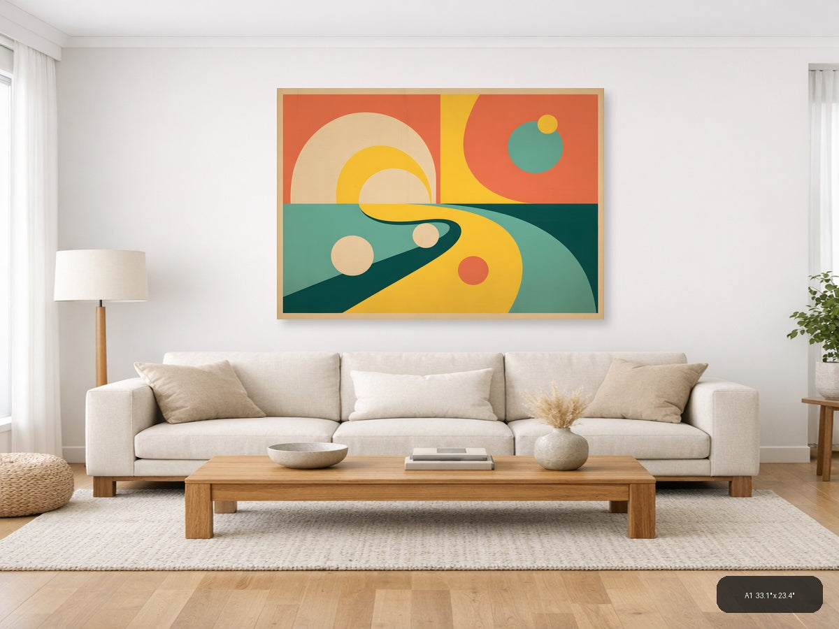 Vintage Retro Sun and Planets Landscape Wall Art — A1 / Living Room