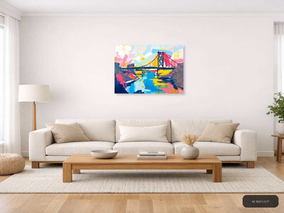 Colorful Abstract Bridge Landscape Wall Art — A3 / Living Room