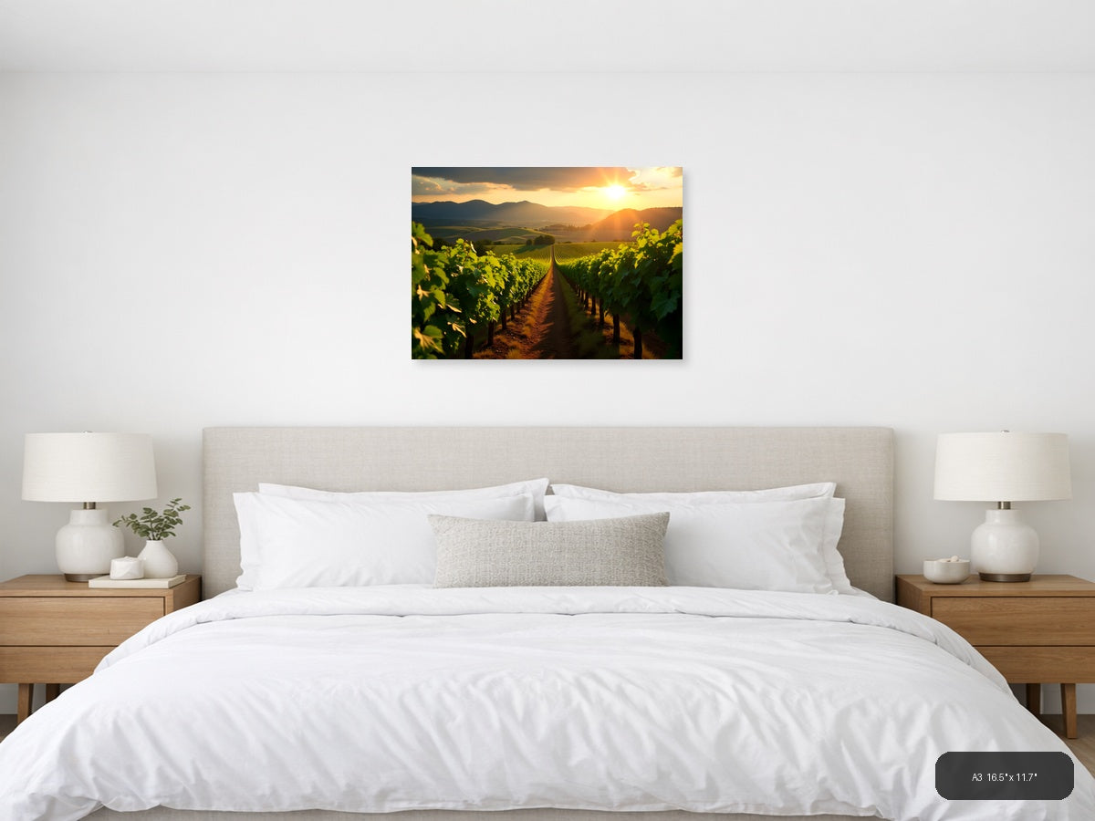 Vineyard Sunset Mountain Landscape Photography Wall Art — A3 / Bedroom
