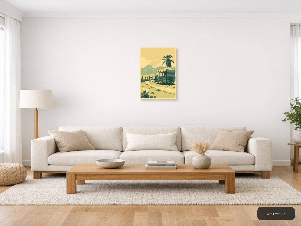 Vintage Desert Caravan Trailer Palm Tree Wall Art — A3 / Living Room