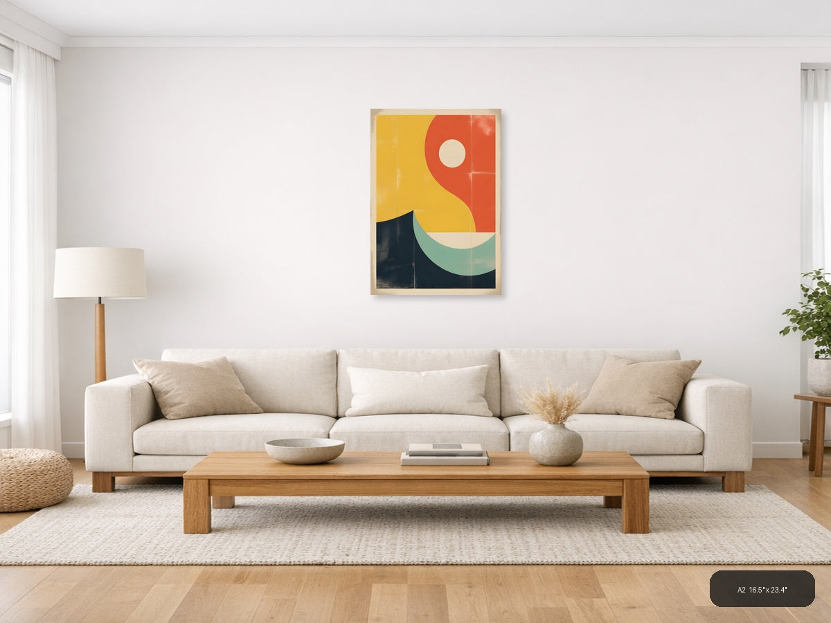 Vintage Geometric Sun and Moon Abstract Wall Art — A2 / Living Room