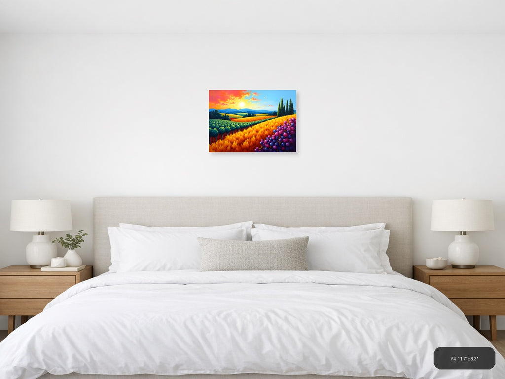 Tuscany Vineyard Sunset Abstract Landscape Wall Art — A4 / Bedroom
