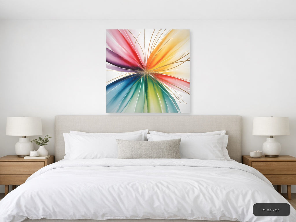 Rainbow Watercolor Sunburst Abstract Wall Art — A1 / Bedroom