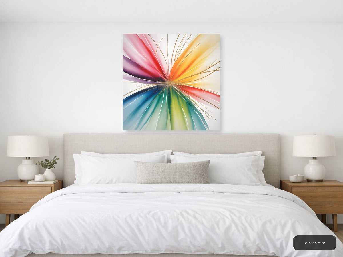 Rainbow Watercolor Sunburst Abstract Wall Art — A1 / Bedroom