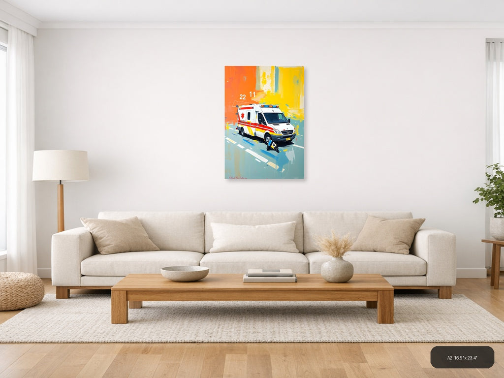 Colorful Ambulance Emergency Vehicle Abstract Wall Art — A2 / Living Room