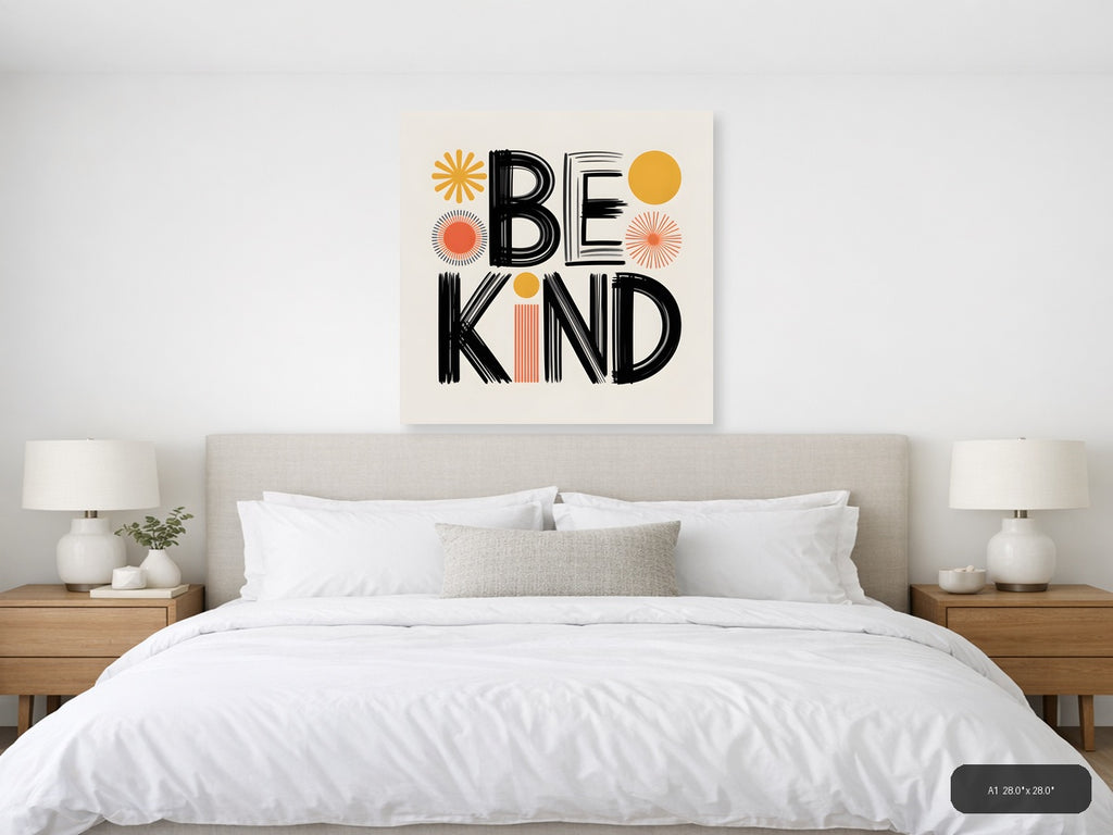 Be Kind Retro Line Art with Suns - Square Wall Art — A1 / Bedroom
