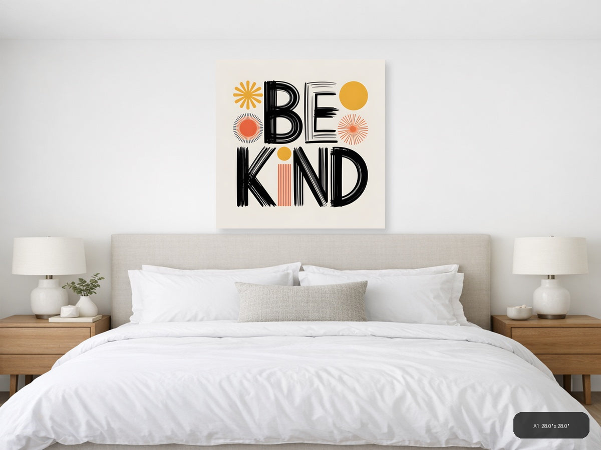 Be Kind Retro Line Art with Suns - Square Wall Art — A1 / Bedroom