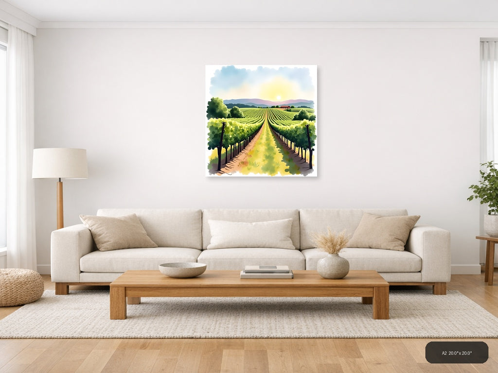 Vineyard Landscape Watercolor Wall Art — A2 / Living Room